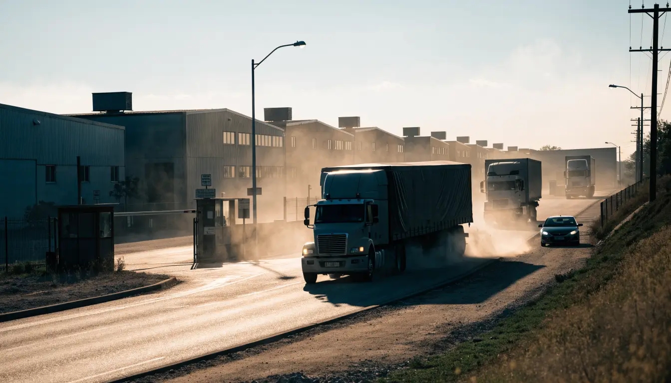 A box truck on Iowa Avenue at the Hunter Industrial Park edge in Riverside