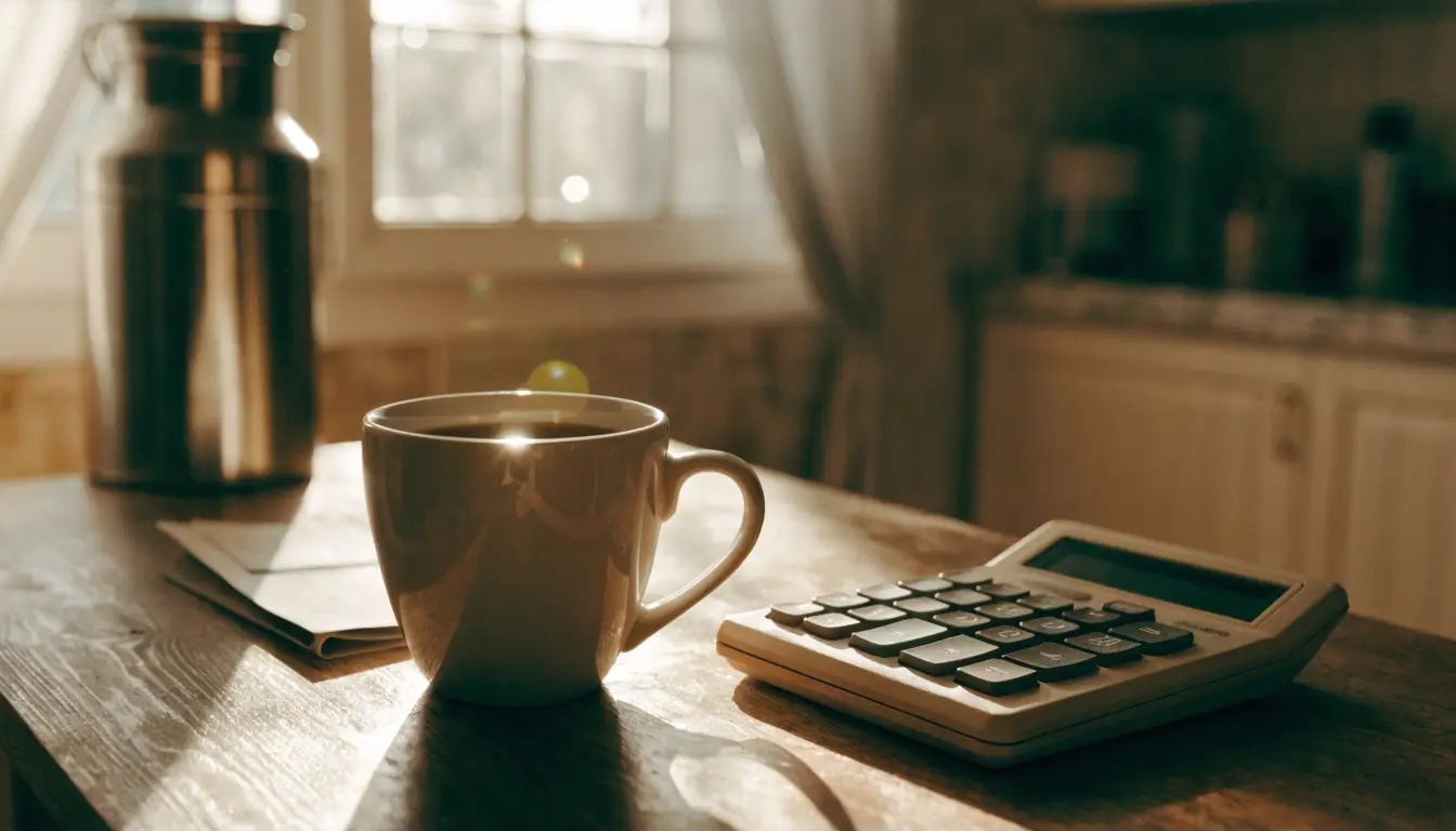 Settlement papers and a calculator on a desk overlooking downtown Riverside's civic grid